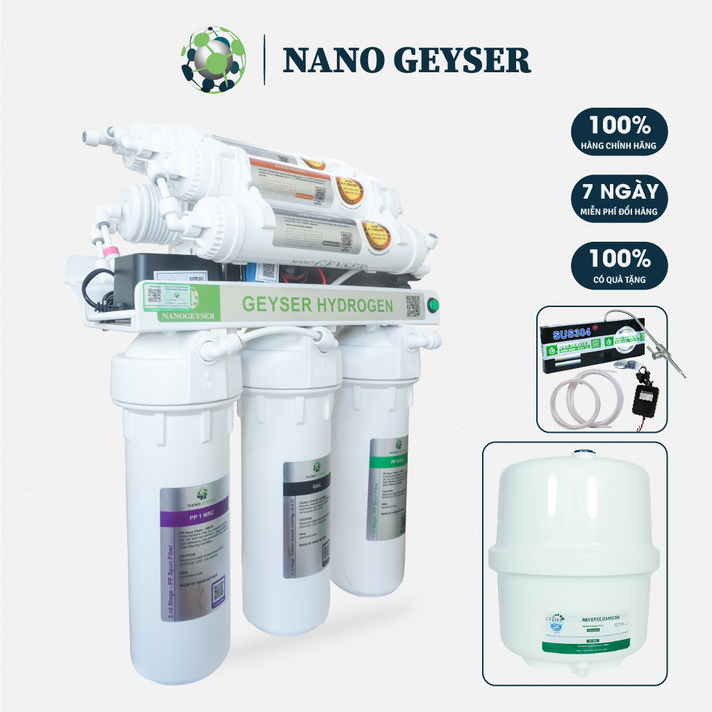 Máy Lọc Nước Geyser RO Hydrogen 8 cấp lỗi 1 đổi 1, bảo hành 5 năm